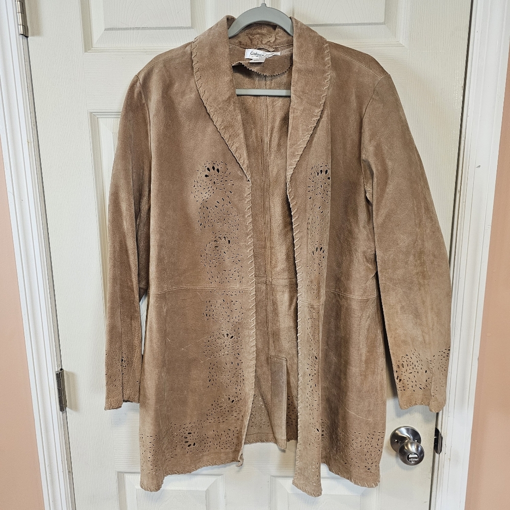 Vintage Coldwater Creek Leather 70s Inspired Bohemian Southwestern Eyelet Jacket